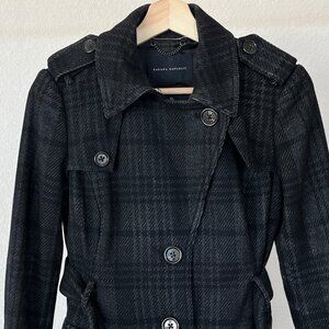 Banana Republic Wool Peacoat Black Plaid Long Topcoat XS